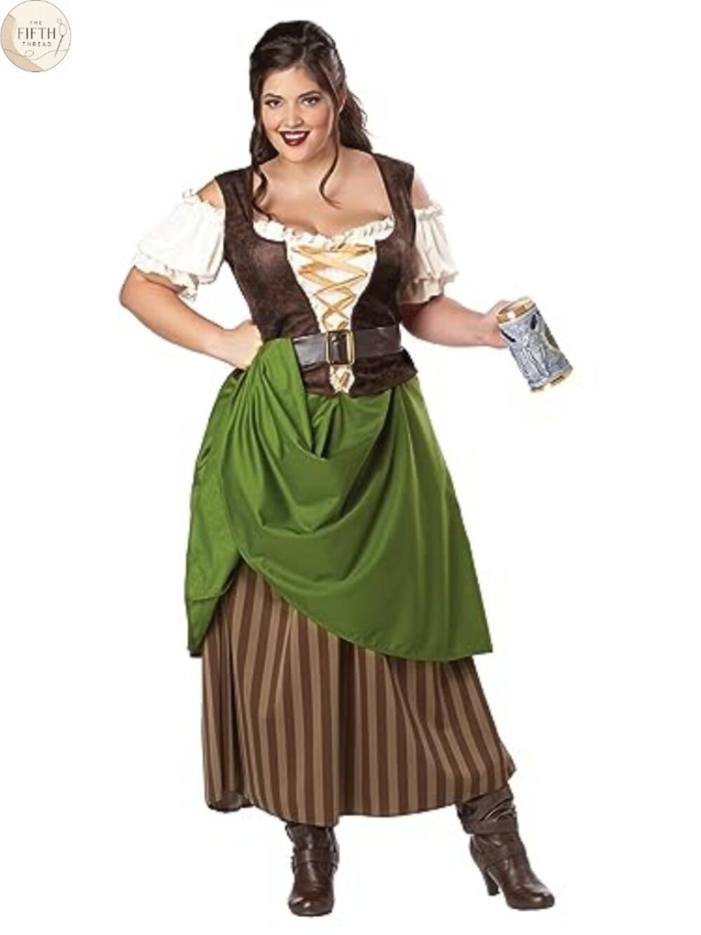 Plus Size Tavern Maiden Renaissance Costume Dress with Belt